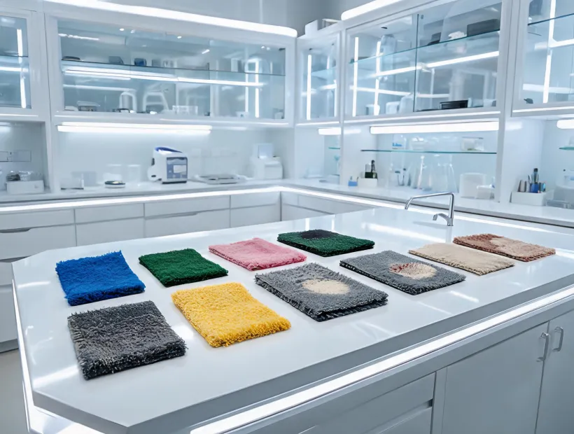 Colorful performance upholstery swatches and test records
